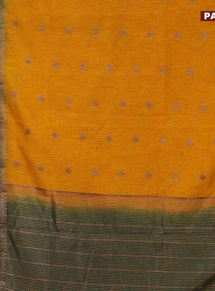 Banarasi semi matka saree mango yellow and green with antique zari woven buttas and antique zari border