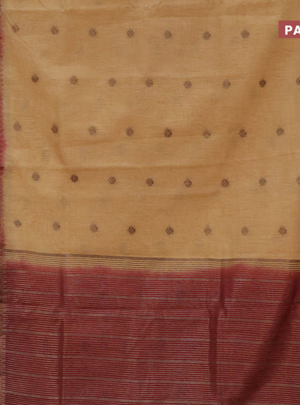 Banarasi semi matka saree sandal and maroon with antique zari woven buttas and antique zari border