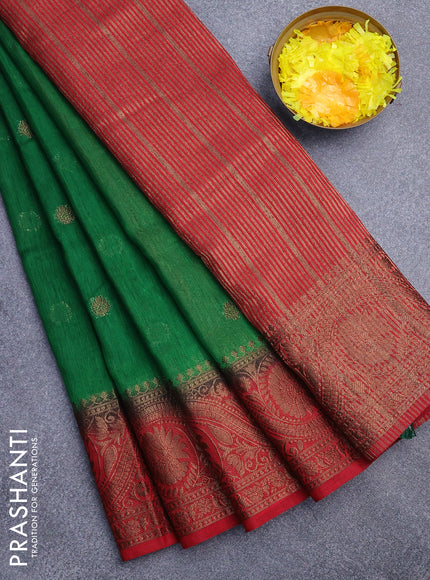 Banarasi semi matka saree green and red with antique zari woven buttas and antique zari border