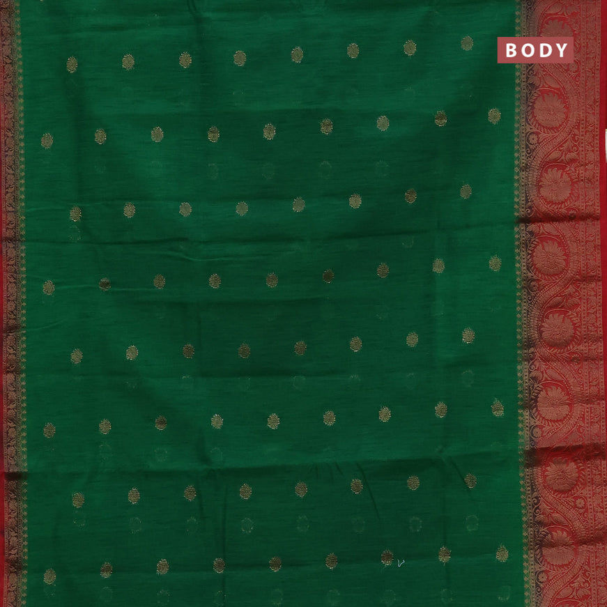 Banarasi semi matka saree green and red with antique zari woven buttas and antique zari border