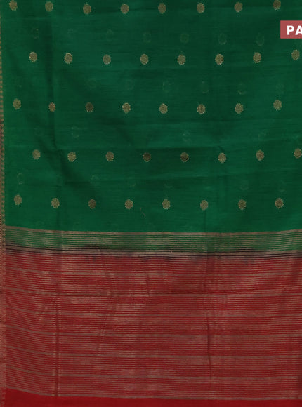 Banarasi semi matka saree green and red with antique zari woven buttas and antique zari border