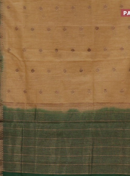 Banarasi semi matka saree sandal and green with antique zari woven buttas and antique zari border