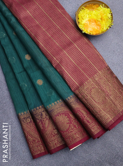 Banarasi semi matka saree green and magenta pink with antique zari woven buttas and antique zari border