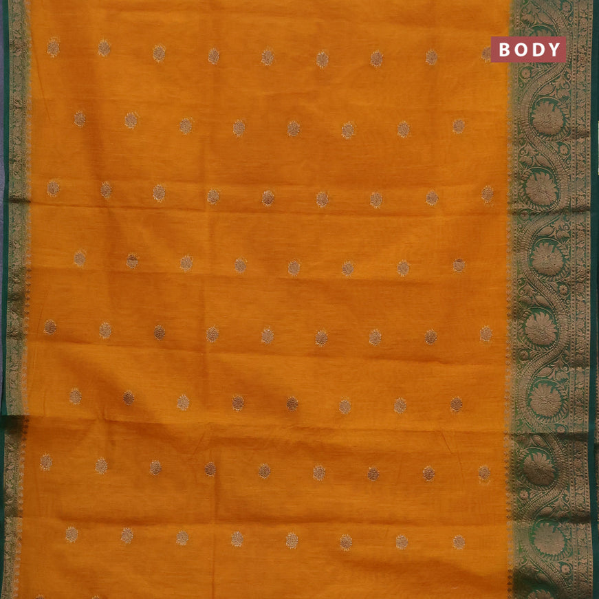 Banarasi semi matka saree mango yellow and green with antique zari woven buttas and antique zari border