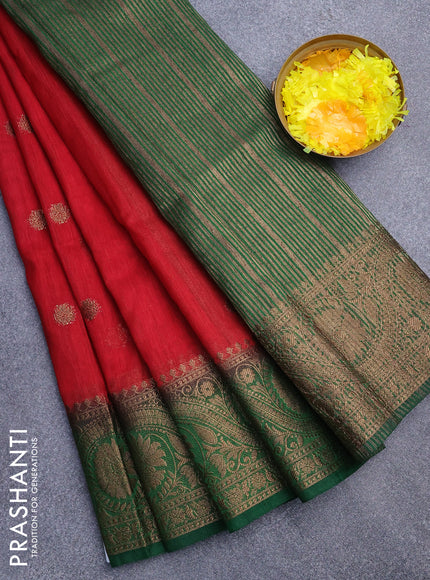 Banarasi semi matka saree red and green with antique zari woven buttas and antique zari border