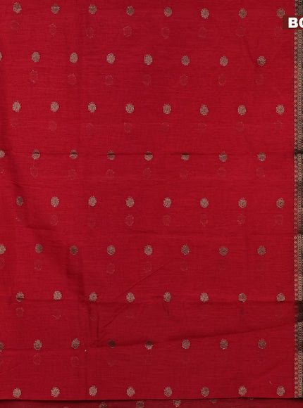 Banarasi semi matka saree red and green with antique zari woven buttas and antique zari border