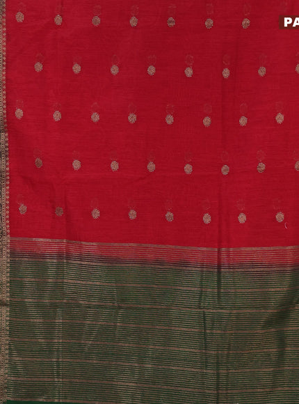 Banarasi semi matka saree red and green with antique zari woven buttas and antique zari border