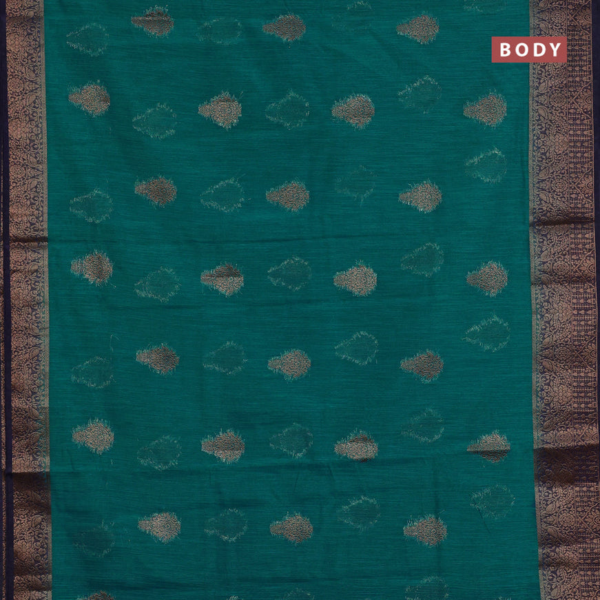 Banarasi semi matka saree teal green shade and navy blue with antique zari woven buttas and antique zari border