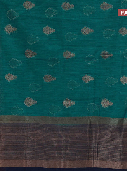 Banarasi semi matka saree teal green shade and navy blue with antique zari woven buttas and antique zari border