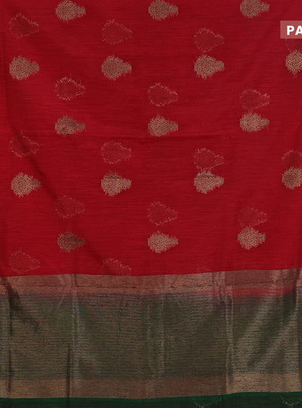 Banarasi semi matka saree red and green with antique zari woven buttas and antique zari border