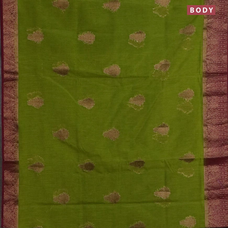 Banarasi semi matka saree mehendi green and wine shade with antique zari woven buttas and antique zari border