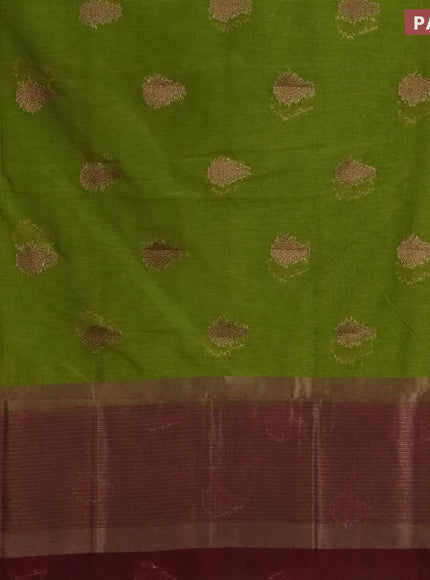 Banarasi semi matka saree mehendi green and wine shade with antique zari woven buttas and antique zari border