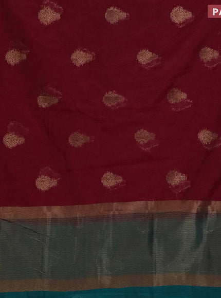 Banarasi semi matka saree wine shade and teal green with antique zari woven buttas and antique zari border