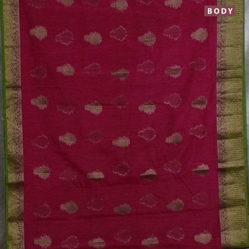 Banarasi semi matka saree pink and mehendi green with antique zari woven buttas and antique zari border