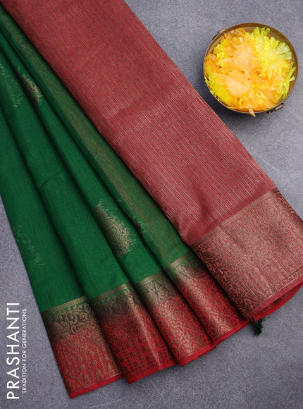 Banarasi semi matka saree green and red with antique zari woven buttas and antique zari border