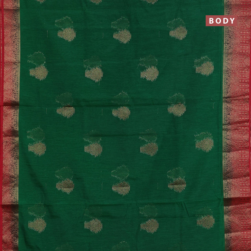 Banarasi semi matka saree green and red with antique zari woven buttas and antique zari border