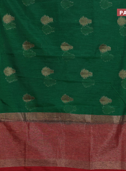 Banarasi semi matka saree green and red with antique zari woven buttas and antique zari border