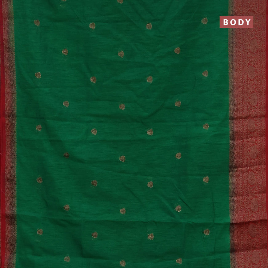 Banarasi semi matka saree green and red with antique zari woven buttas and antique zari border