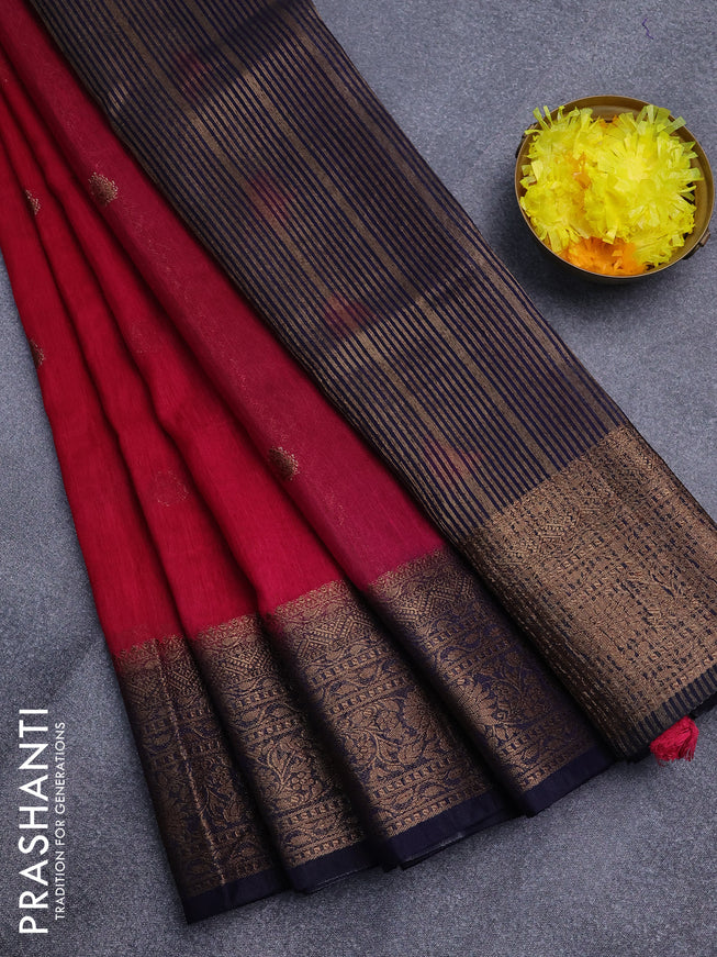 Banarasi semi matka saree pink and dark blue with antique zari woven buttas and antique zari border