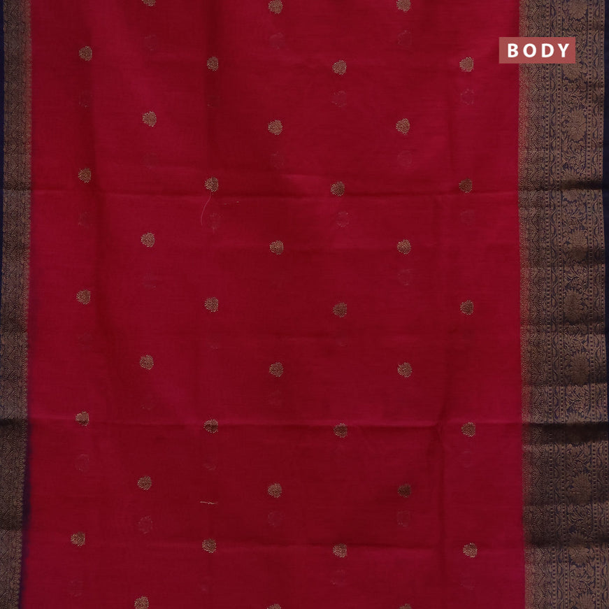 Banarasi semi matka saree pink and dark blue with antique zari woven buttas and antique zari border