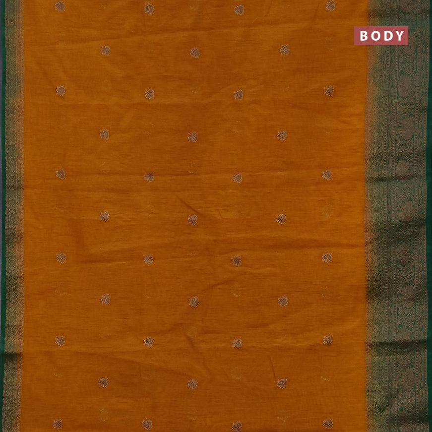 Banarasi semi matka saree mango yellow and green with antique zari woven buttas and antique zari border