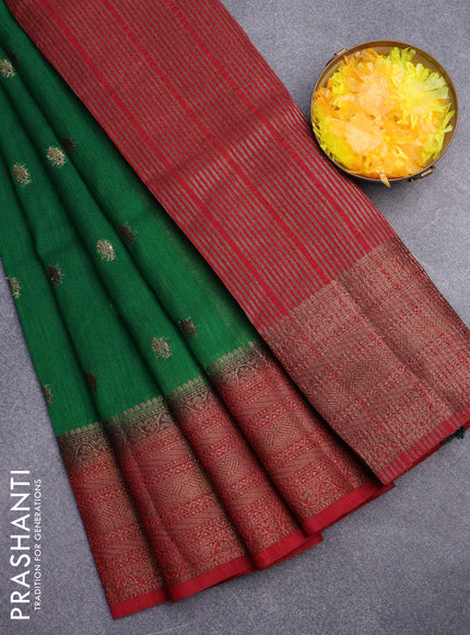 Banarasi semi matka saree green and red with antique zari woven buttas and antique zari border