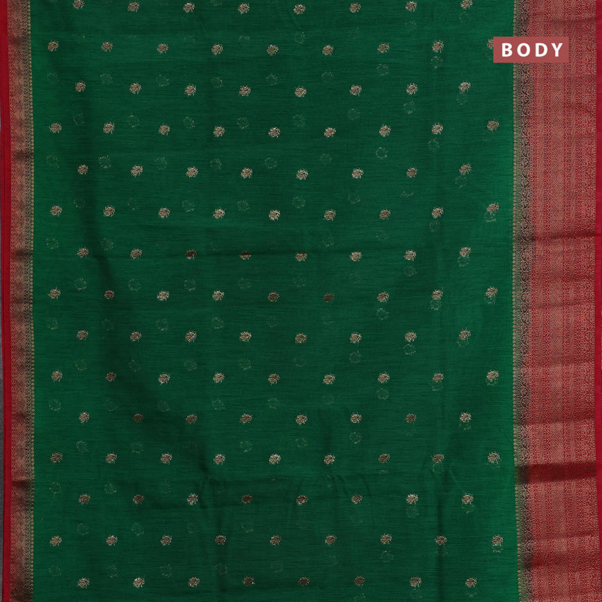 Banarasi semi matka saree green and red with antique zari woven buttas and antique zari border