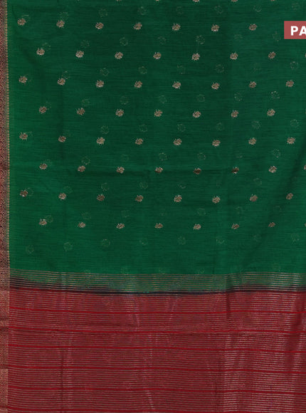 Banarasi semi matka saree green and red with antique zari woven buttas and antique zari border