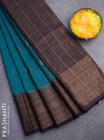 Banarasi semi matka saree teal blue and dark blue with antique zari woven buttas and antique zari border