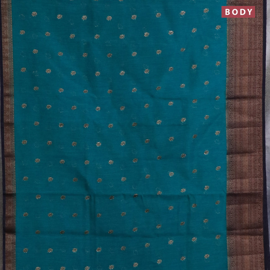 Banarasi semi matka saree teal blue and dark blue with antique zari woven buttas and antique zari border