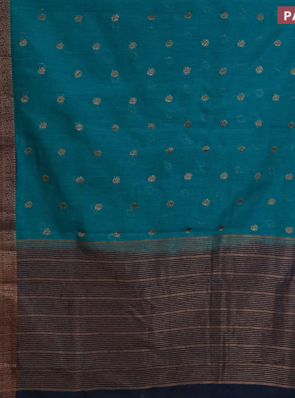 Banarasi semi matka saree teal blue and dark blue with antique zari woven buttas and antique zari border