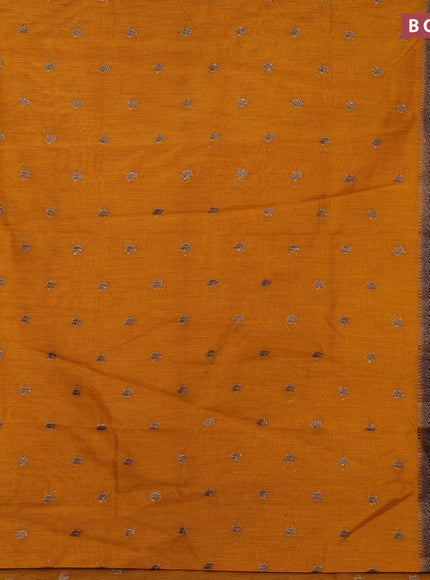 Banarasi semi matka saree mango yellow and dark blue with antique zari woven buttas and antique zari border