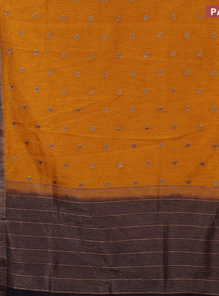 Banarasi semi matka saree mango yellow and dark blue with antique zari woven buttas and antique zari border