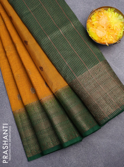 Banarasi semi matka saree mango yellow and green with antique zari woven buttas and antique zari border