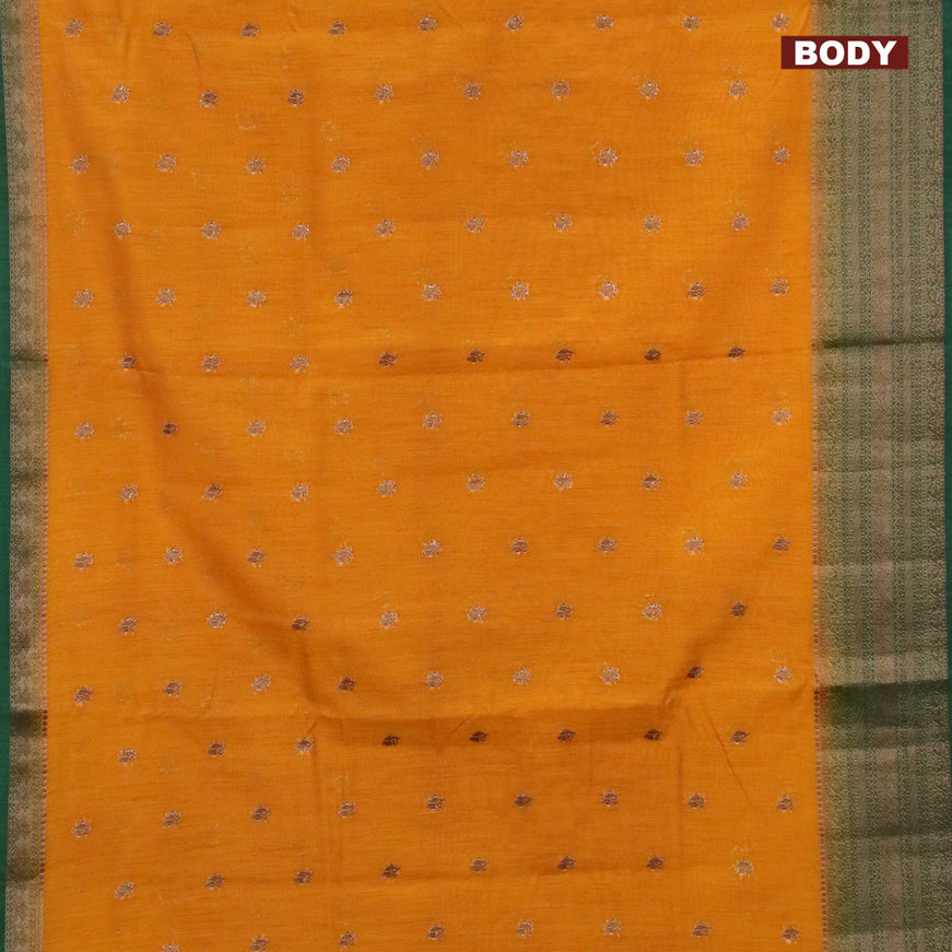 Banarasi semi matka saree mango yellow and green with antique zari woven buttas and antique zari border