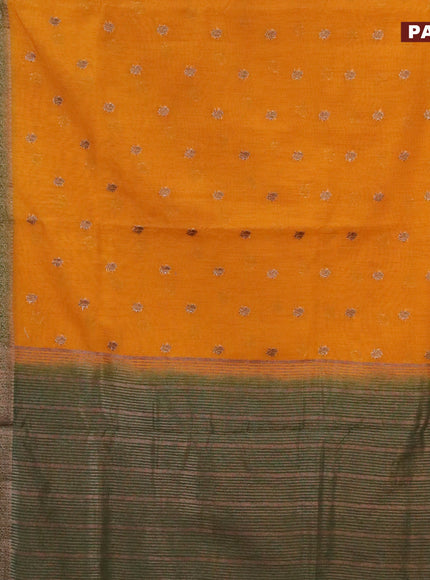 Banarasi semi matka saree mango yellow and green with antique zari woven buttas and antique zari border