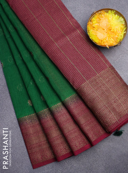 Banarasi semi matka saree green and magenta pink with antique zari woven buttas and antique zari border