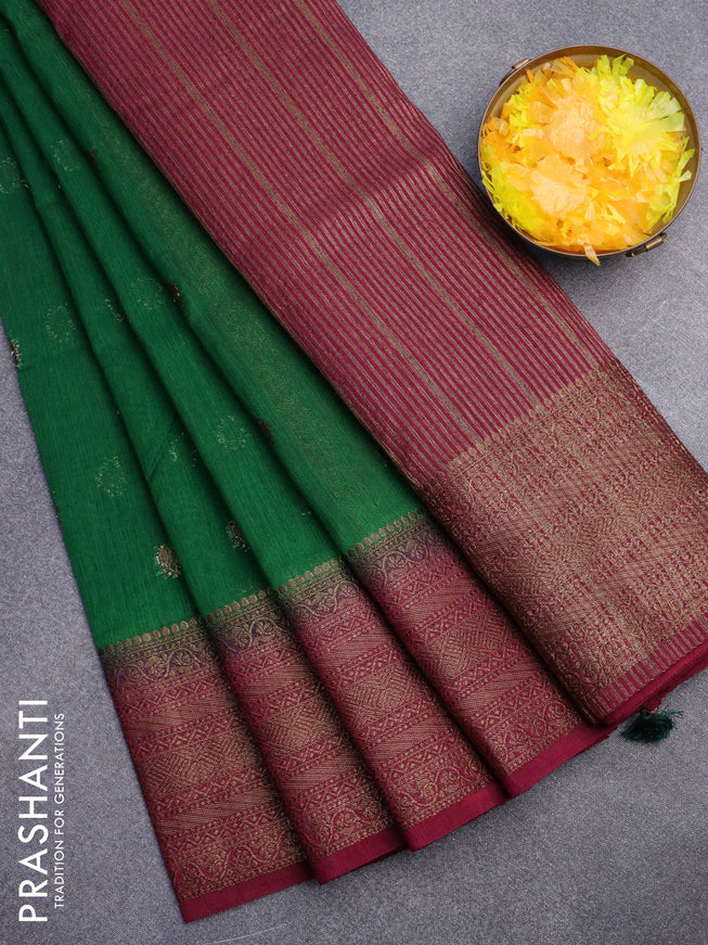 Banarasi semi matka saree green and magenta pink with antique zari woven buttas and antique zari border