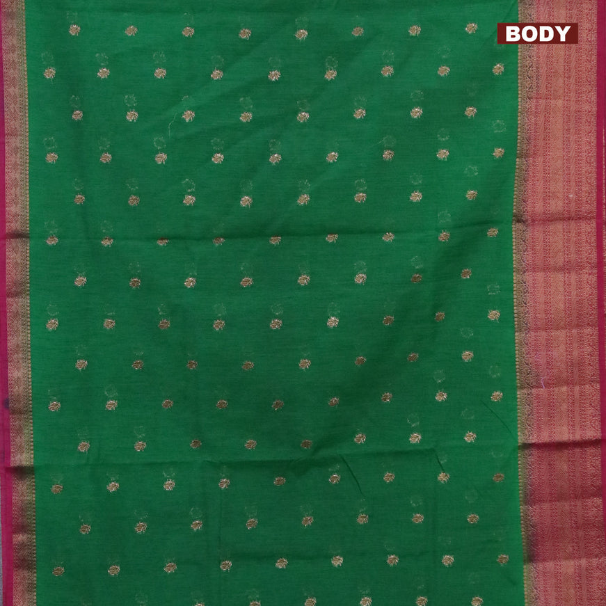 Banarasi semi matka saree green and magenta pink with antique zari woven buttas and antique zari border