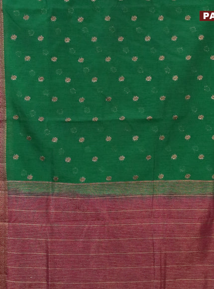 Banarasi semi matka saree green and magenta pink with antique zari woven buttas and antique zari border