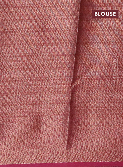 Banarasi semi matka saree green and magenta pink with antique zari woven buttas and antique zari border