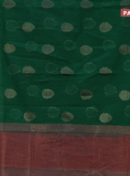 Banarasi semi matka saree green and red with antique zari woven buttas and antique zari border