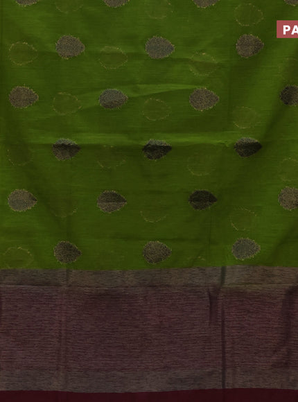 Banarasi semi matka saree light green and magenta pink with antique zari woven buttas and antique zari border