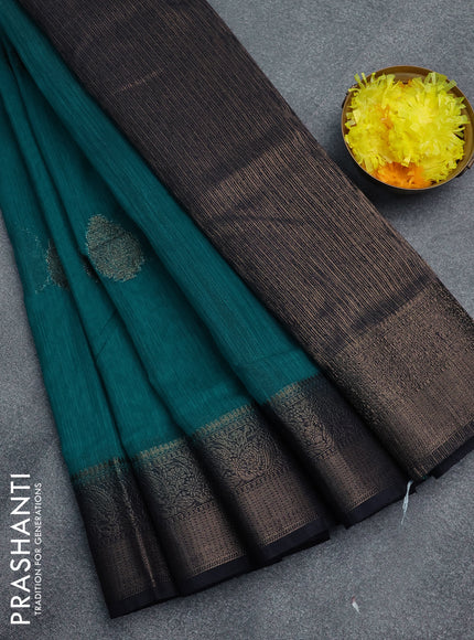 Banarasi semi matka saree teal blue and dark blue with antique zari woven buttas and antique zari border