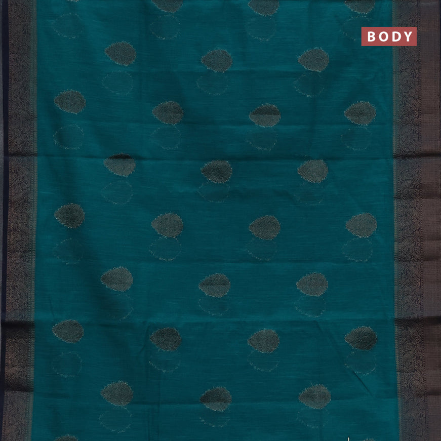 Banarasi semi matka saree teal blue and dark blue with antique zari woven buttas and antique zari border