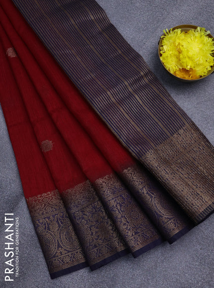 Banarasi semi matka saree red and blue with antique zari woven buttas and antique zari border