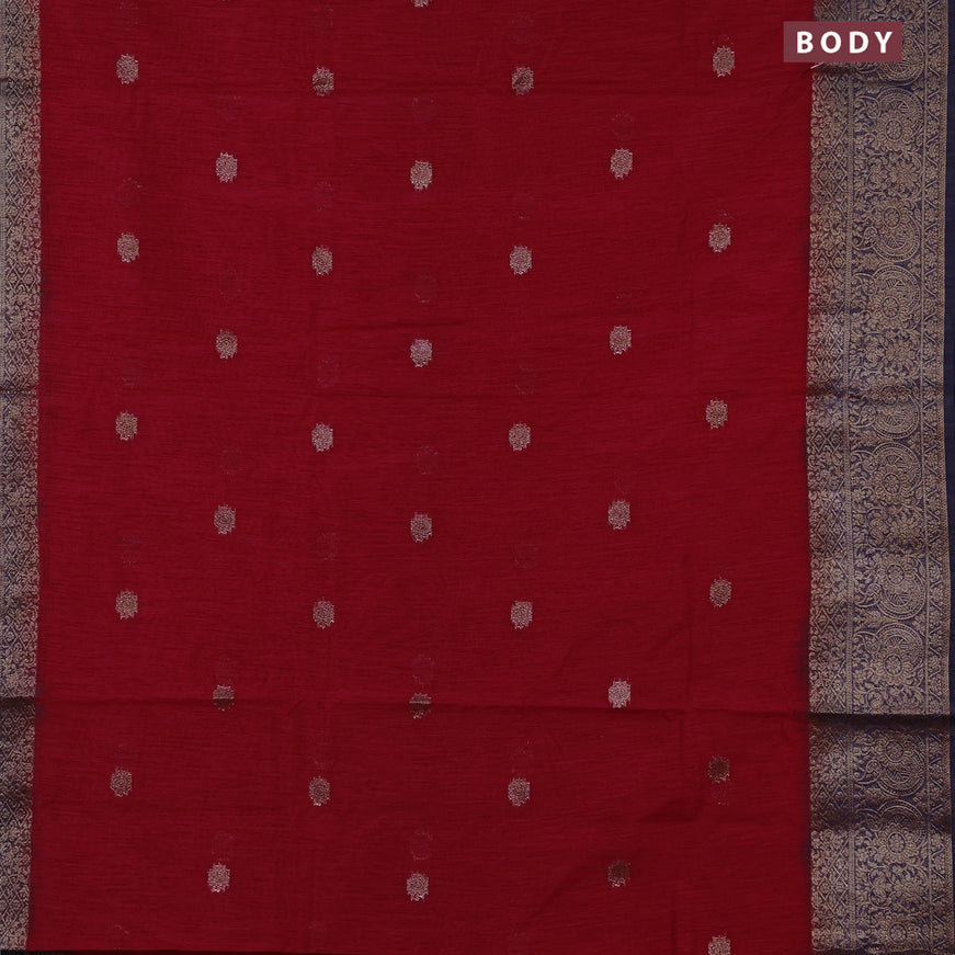 Banarasi semi matka saree red and blue with antique zari woven buttas and antique zari border