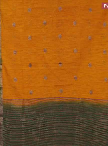 Banarasi semi matka saree mango yellow and green with antique zari woven buttas and antique zari border