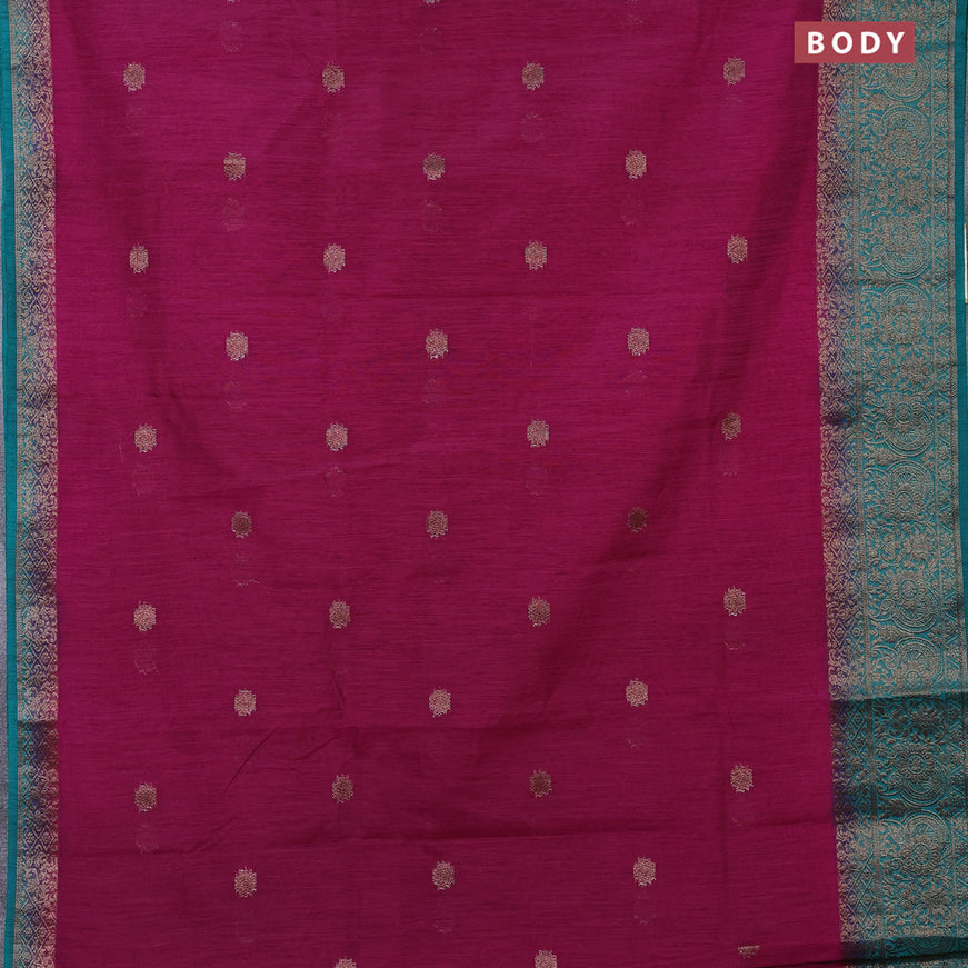 Banarasi semi matka saree purple and teal green with antique zari woven buttas and antique zari border