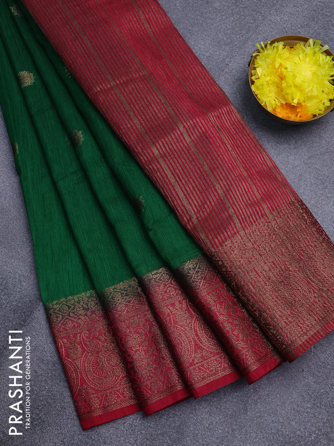 Banarasi semi matka saree green and pink with antique zari woven buttas and antique zari border